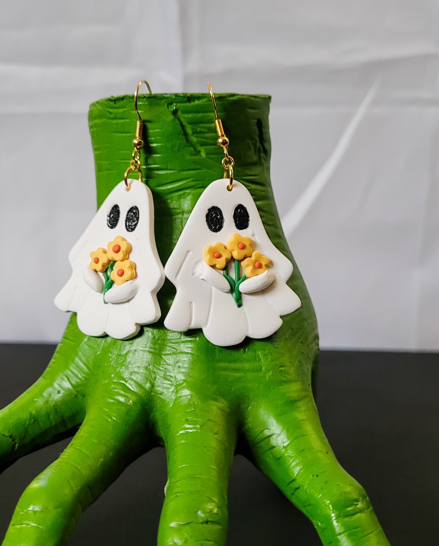 Ghost Holding Flowers Earrings