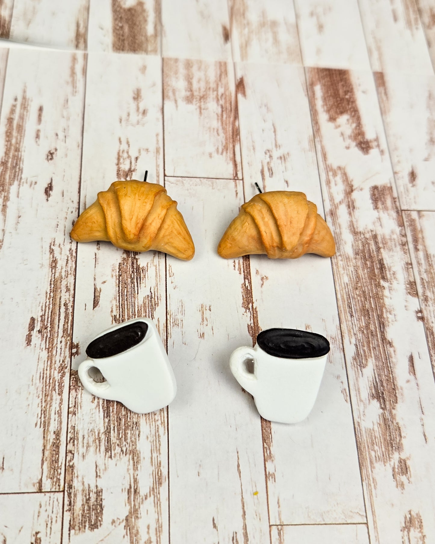 Handsculpted Croissant and Coffee Earrings