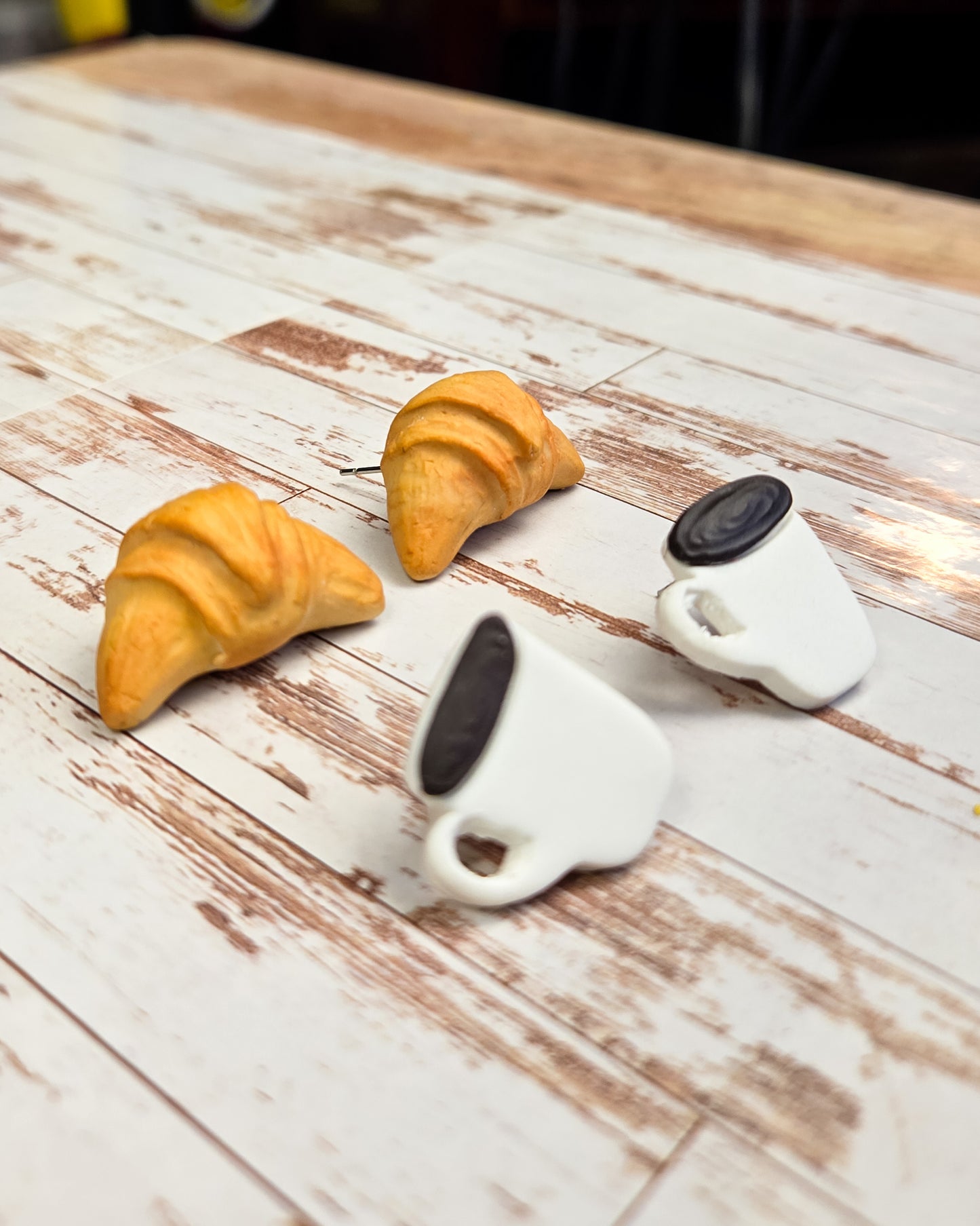 Handsculpted Croissant and Coffee Earrings