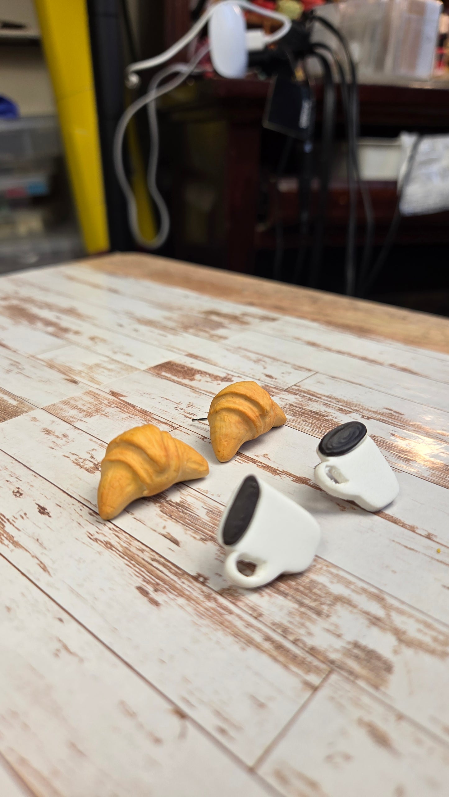 Handsculpted Croissant and Coffee Earrings