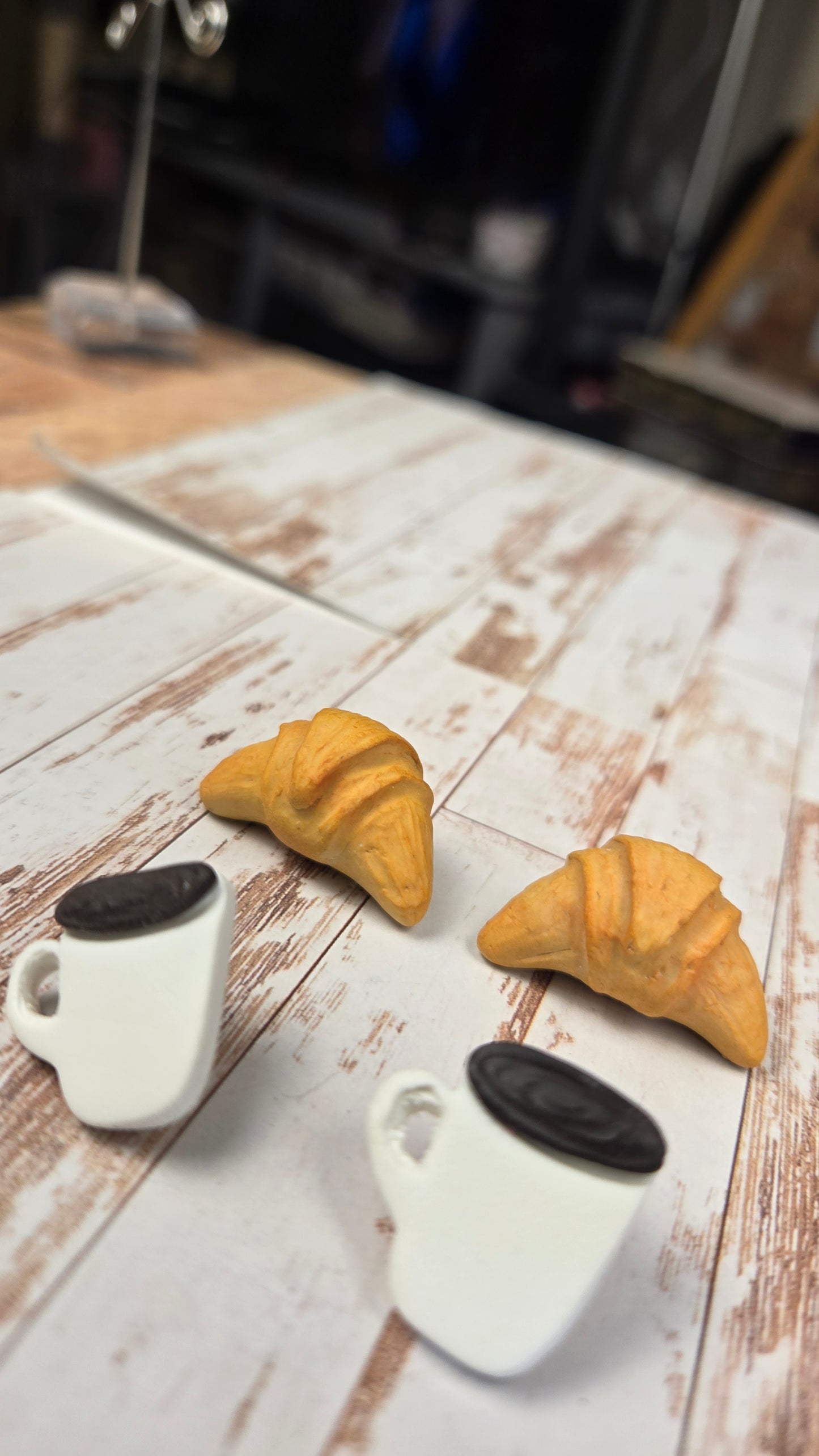 Handsculpted Croissant and Coffee Earrings