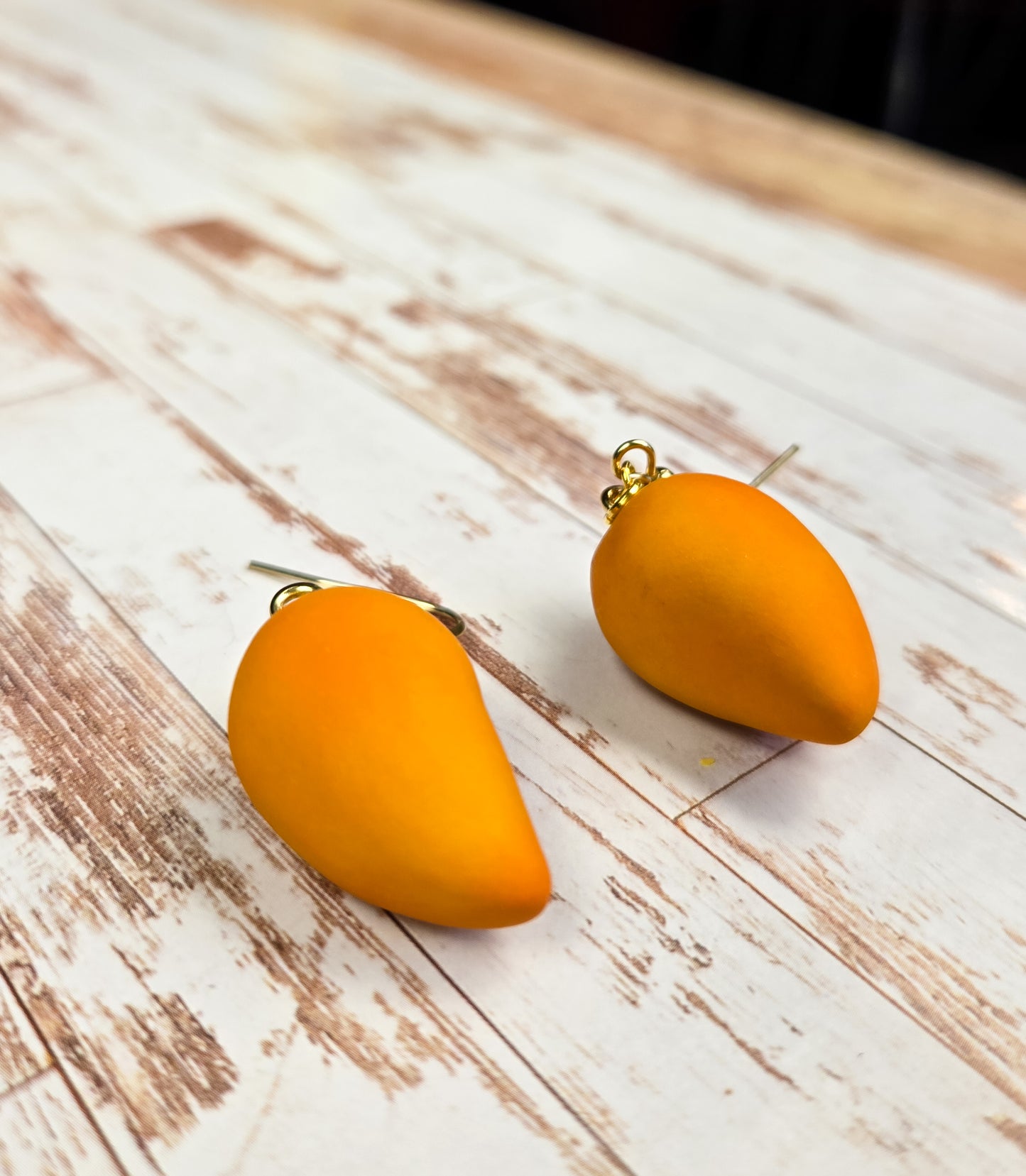 Handsculpted handpainted mango earrings