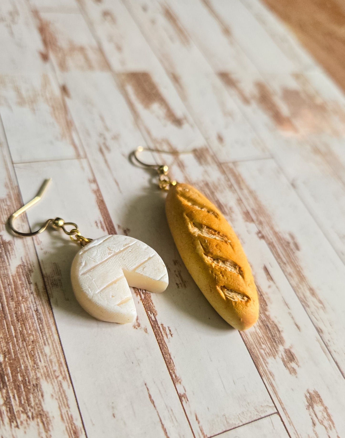 Handsculpted Brie and Baguette Earrings, girl dinner