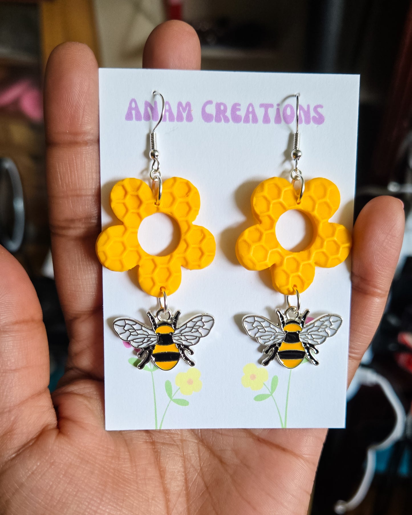 Honeycomb Bee Earrings