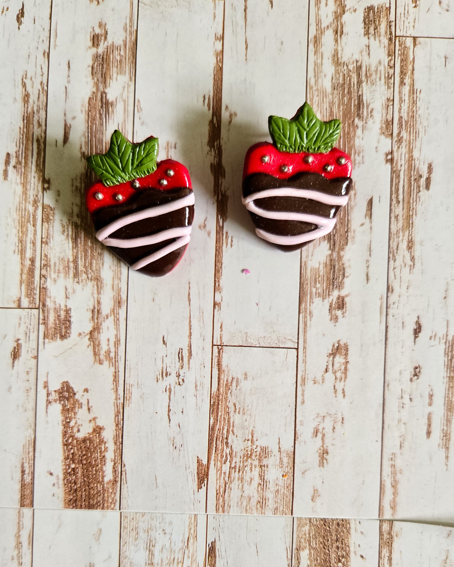 Strawberry Stud Earrings, chocolate covered strawberries, gold bead strawberries