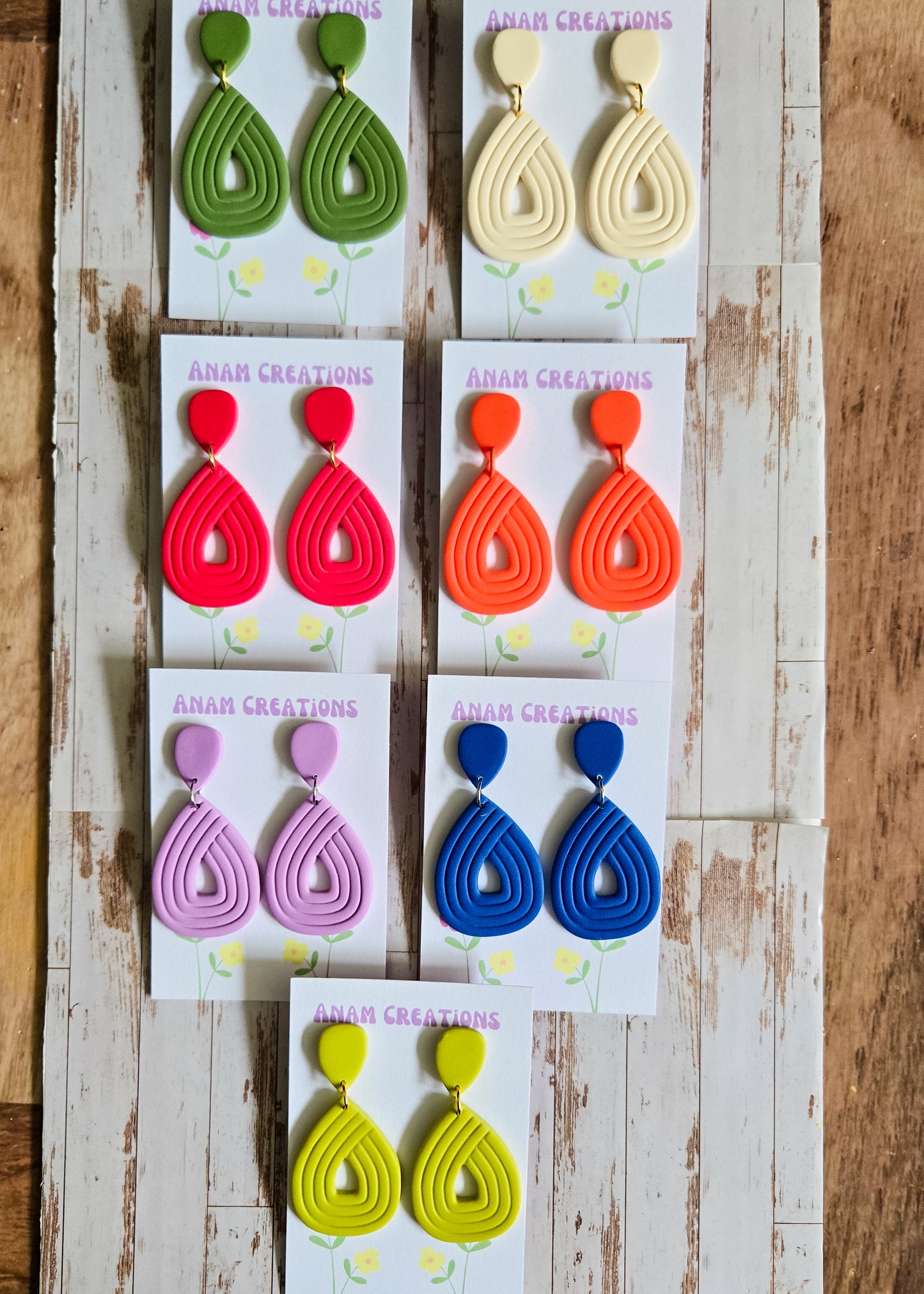 Boho Swirl Earrings, bold colours, classic teardrop shape