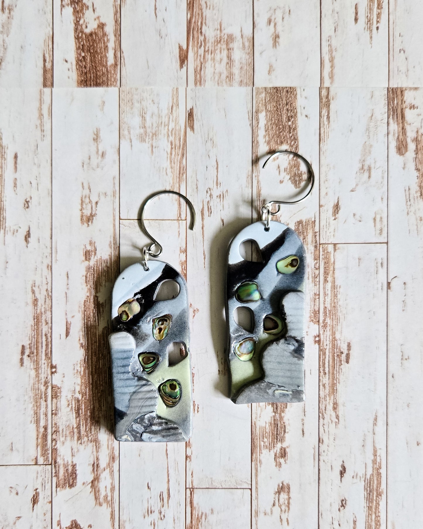 Abalone Shell Intergalactic Earrings, sustainable baddie, repurposing scrap clay
