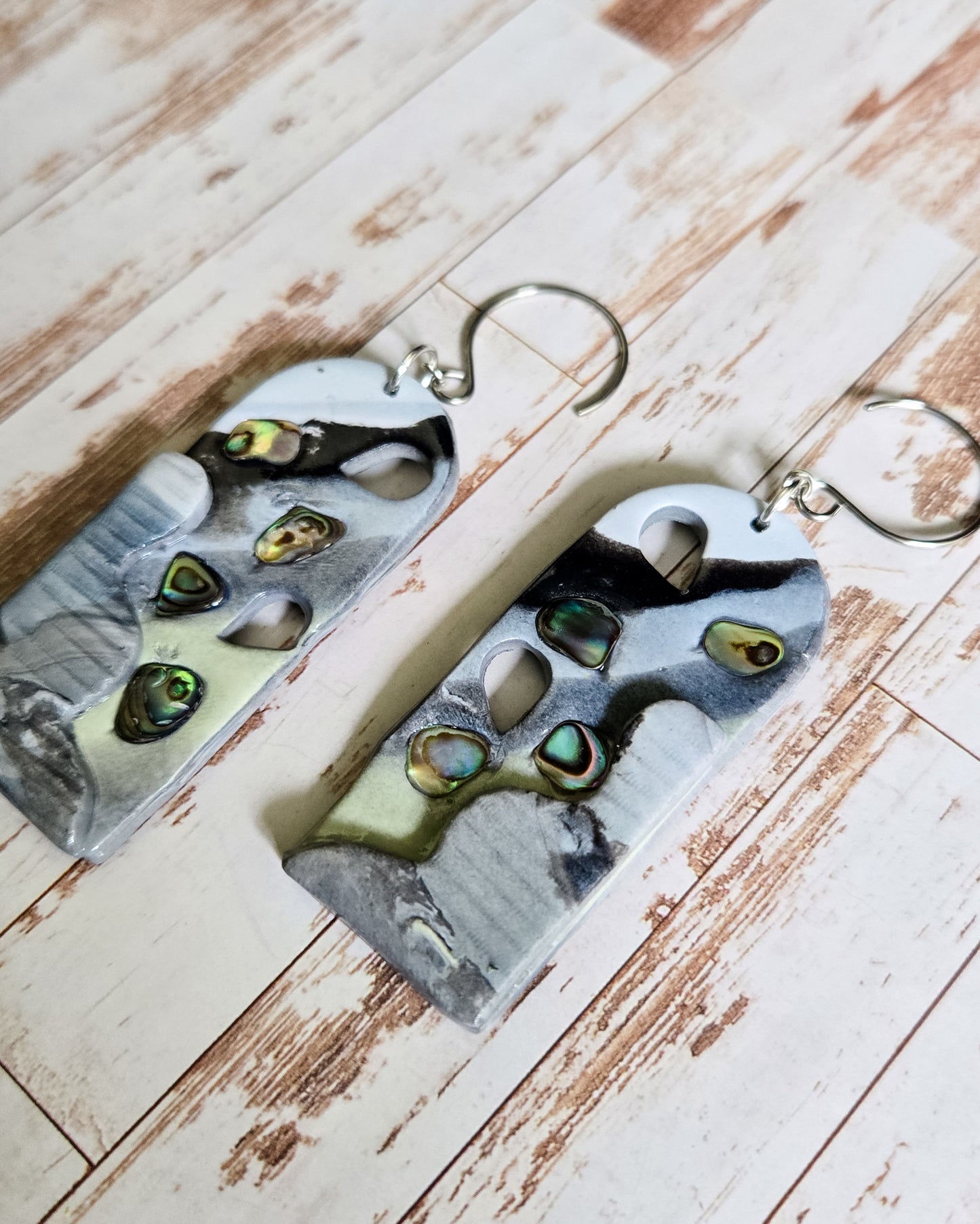 Abalone Shell Intergalactic Earrings, sustainable baddie, repurposing scrap clay