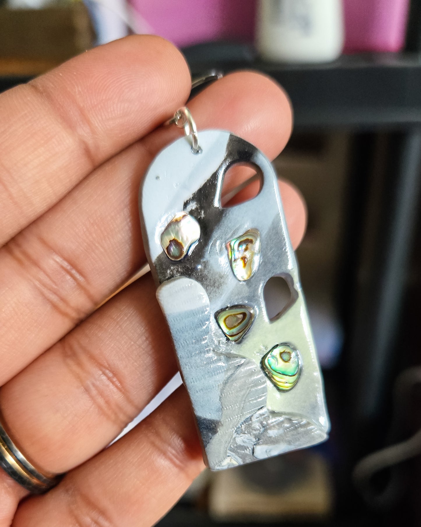 Abalone Shell Intergalactic Earrings, sustainable baddie, repurposing scrap clay