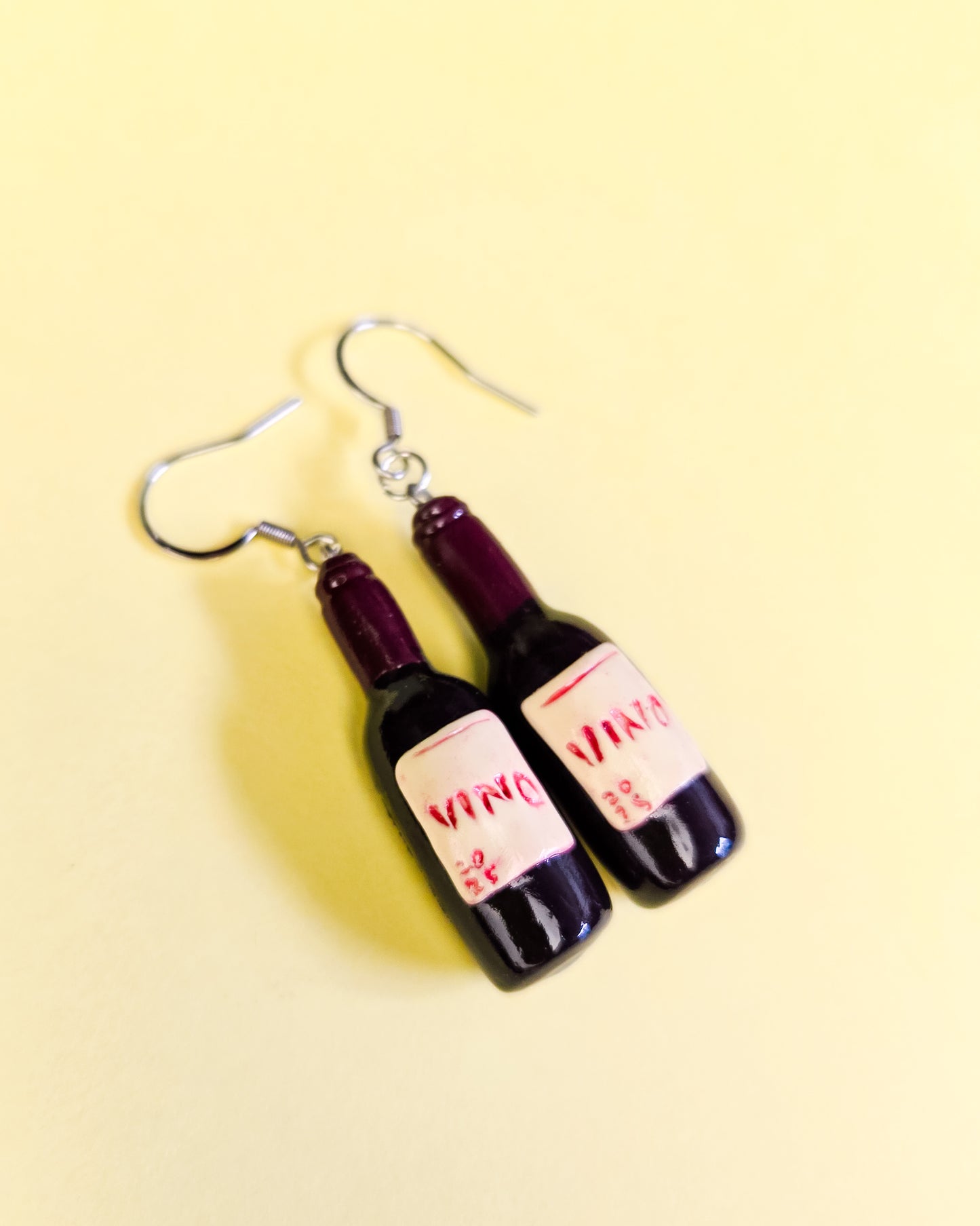 Red Wine Bottle Earrings, handsculpted vino