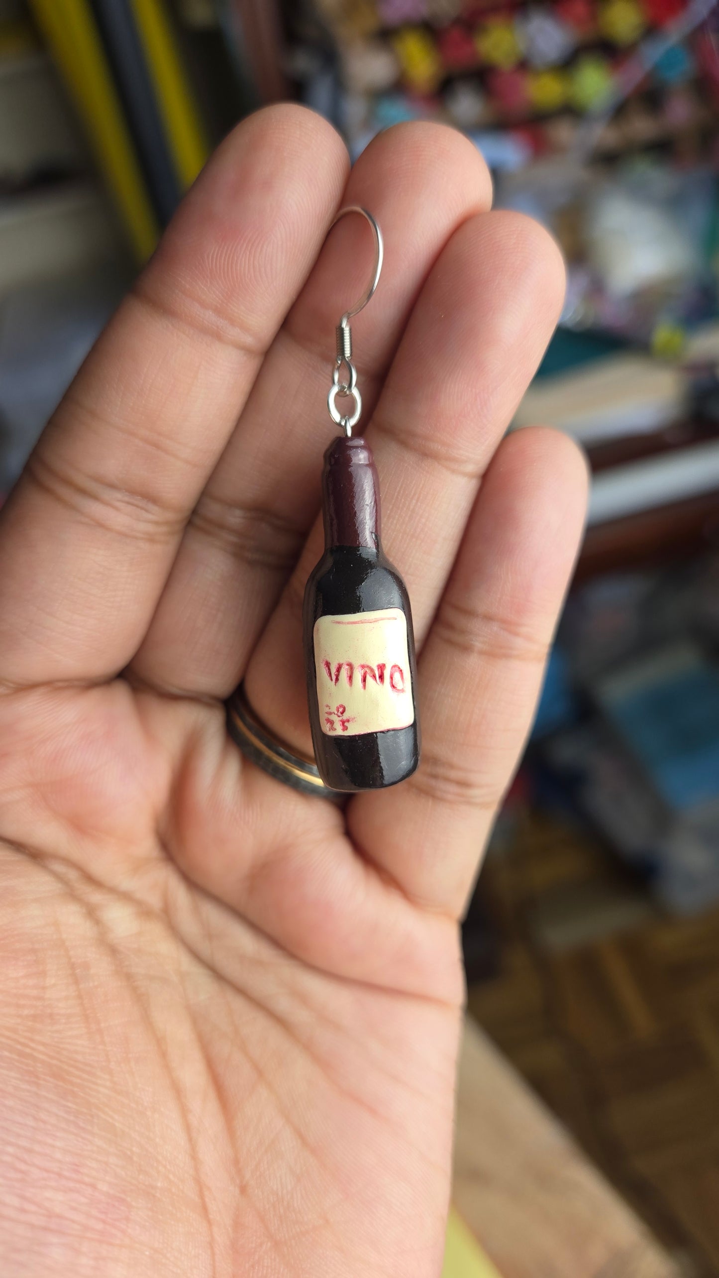 Red Wine Bottle Earrings, handsculpted vino