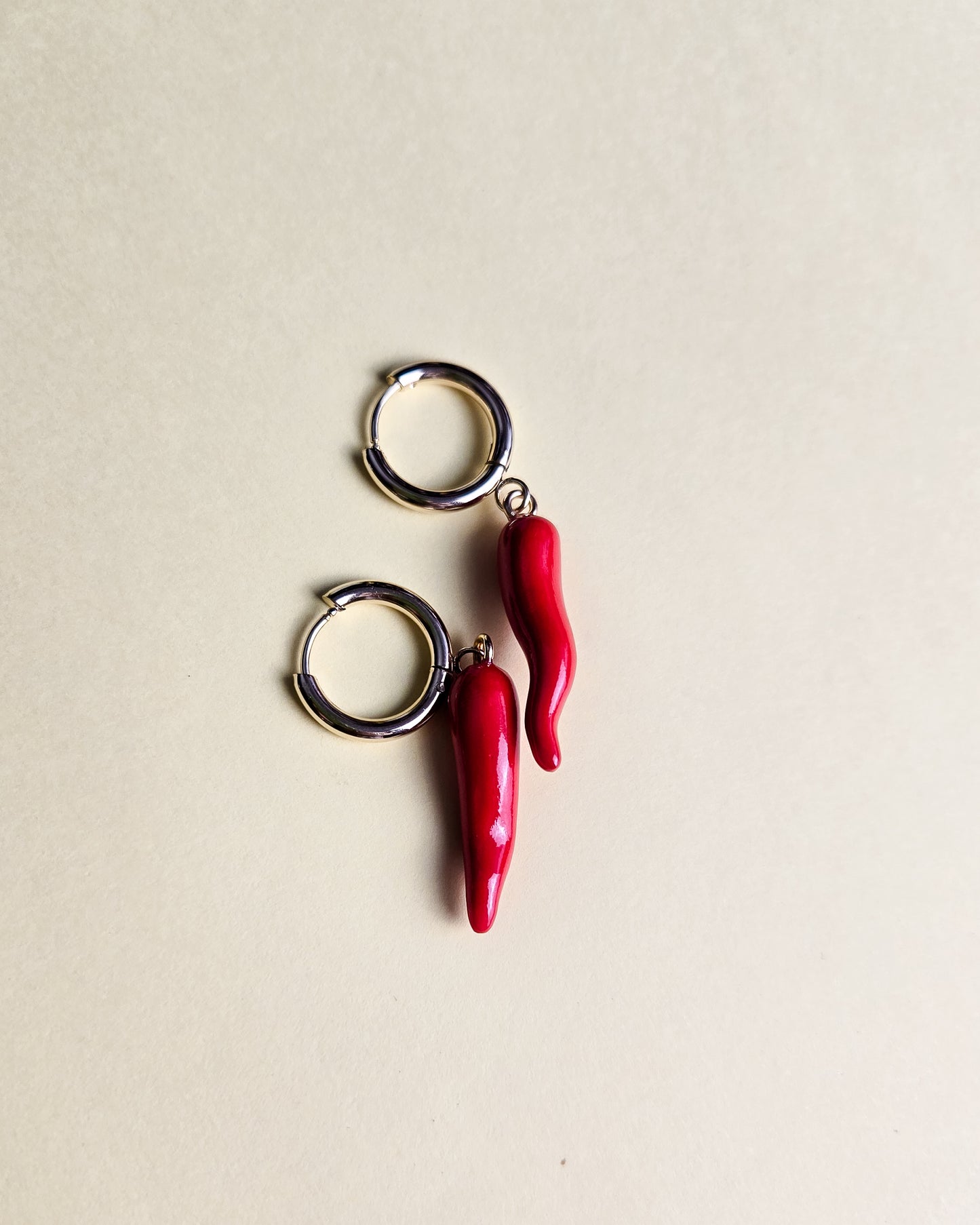 Cornicello Earrings, handsculpted cornicello, italian pride