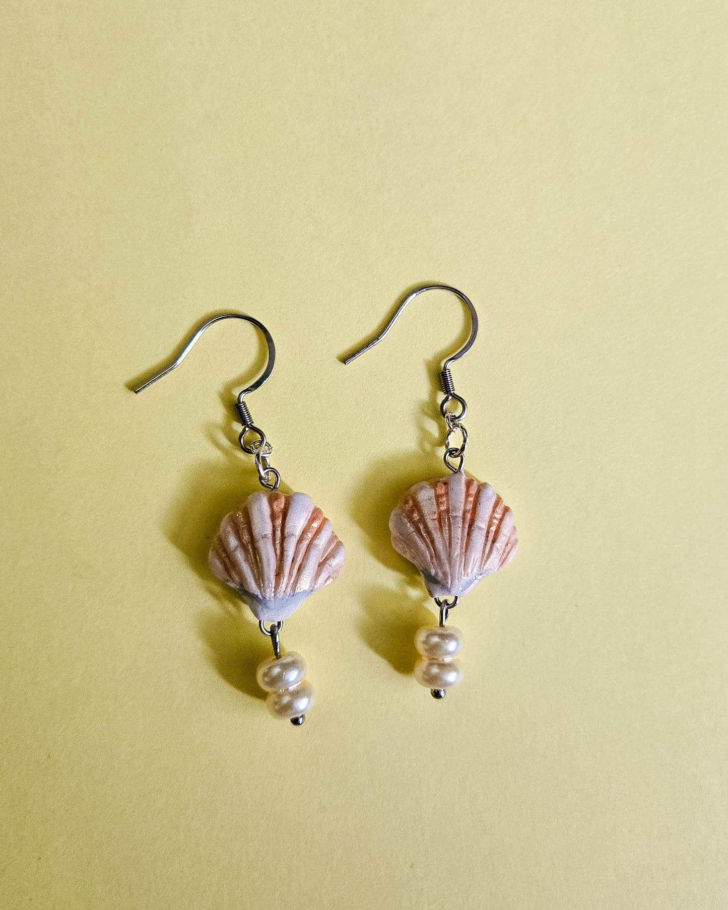 Seashell Pearl Earrings, handsculpted