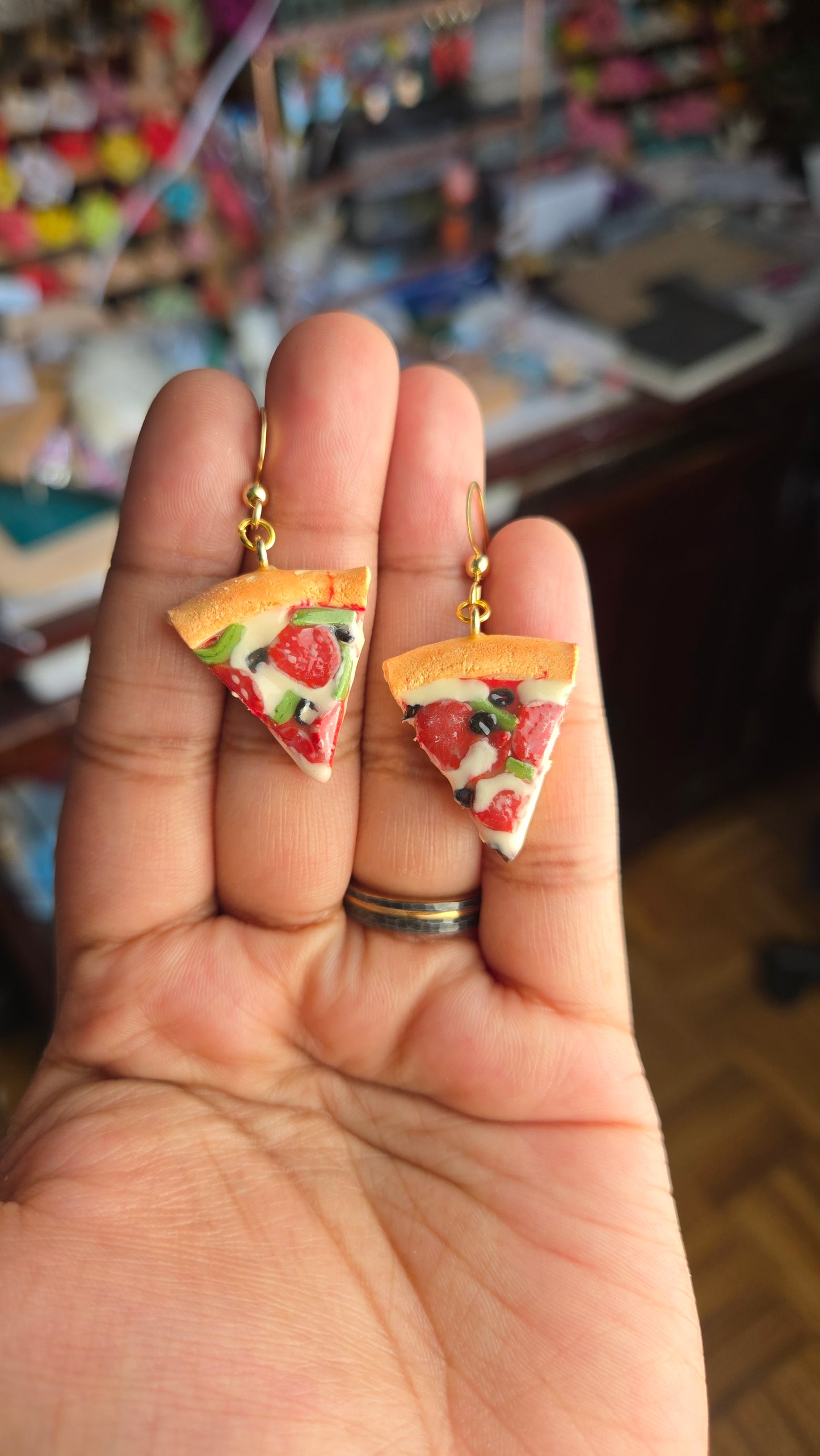 Handsculpted Pizza Slice Earrings