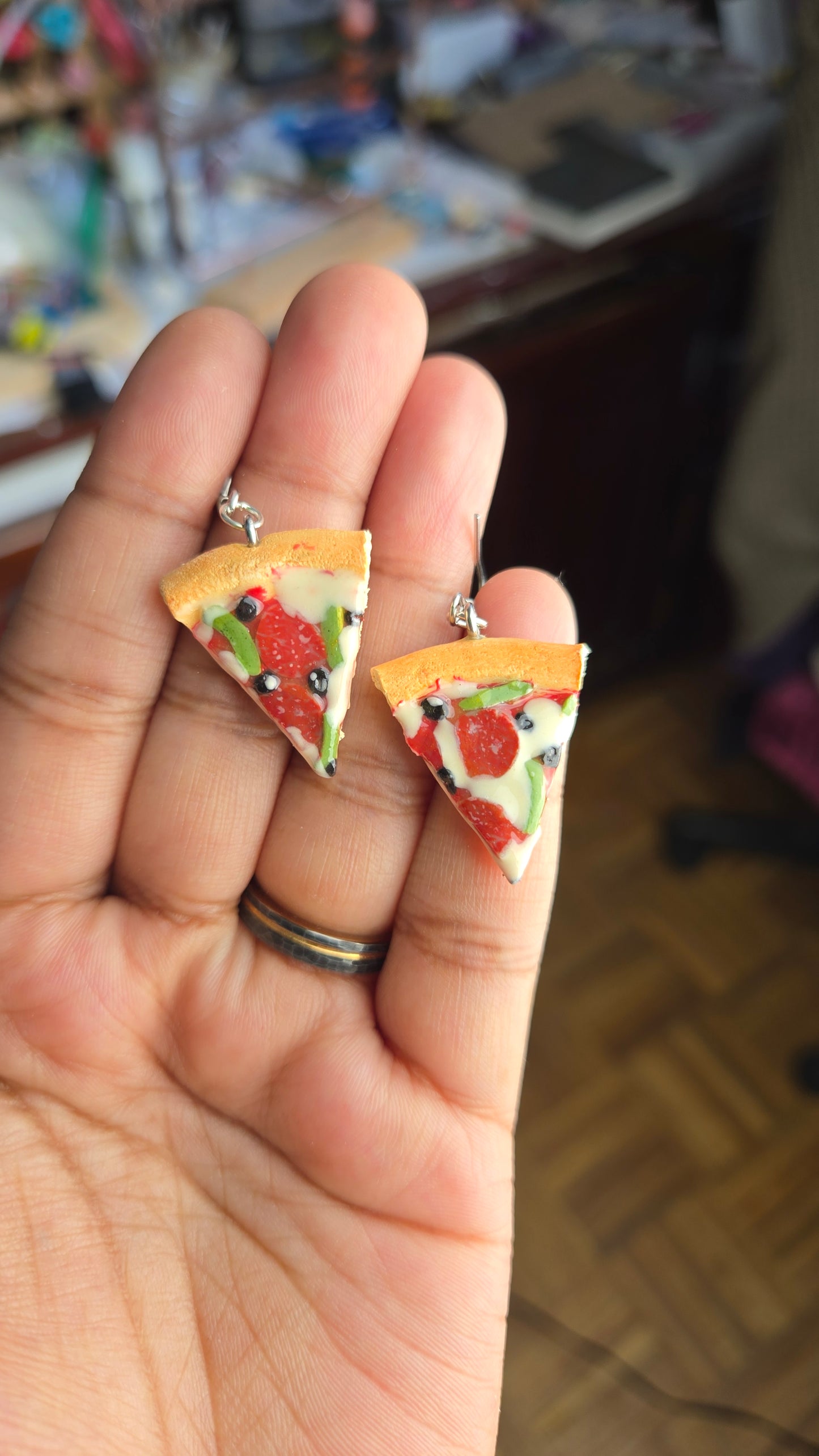 Handsculpted Pizza Slice Earrings