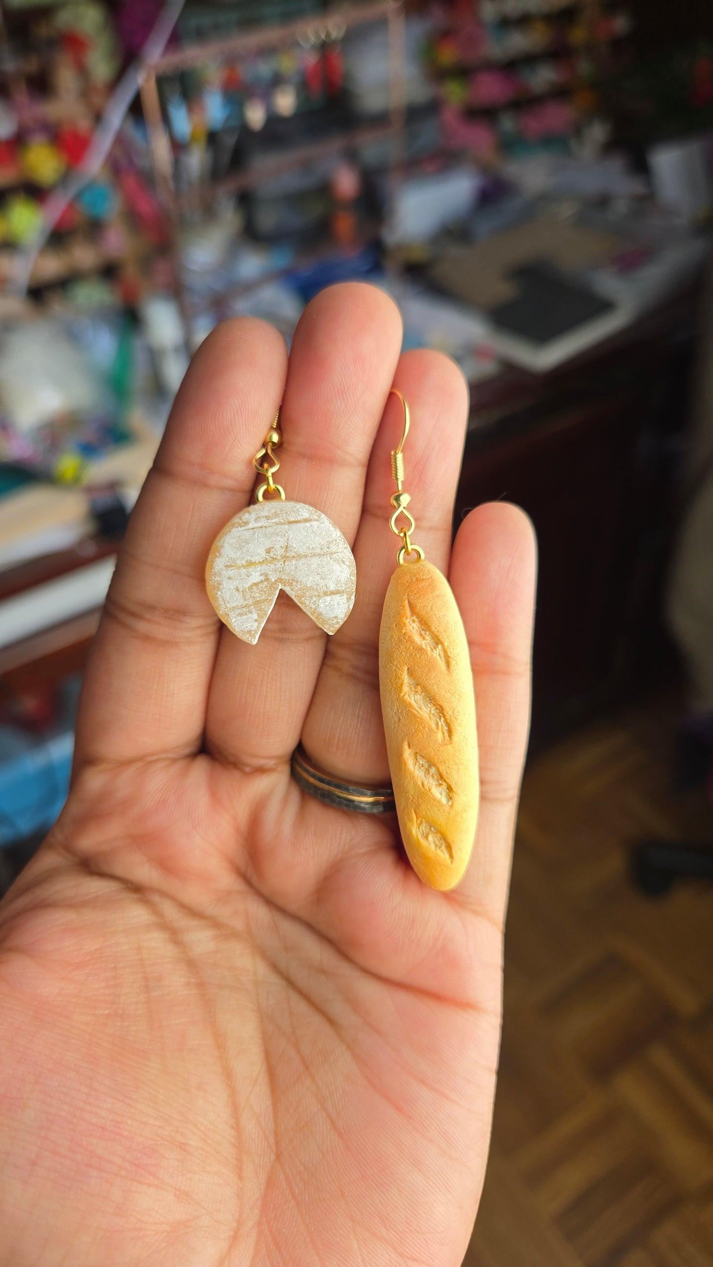 Handsculpted Brie and Baguette Earrings, girl dinner