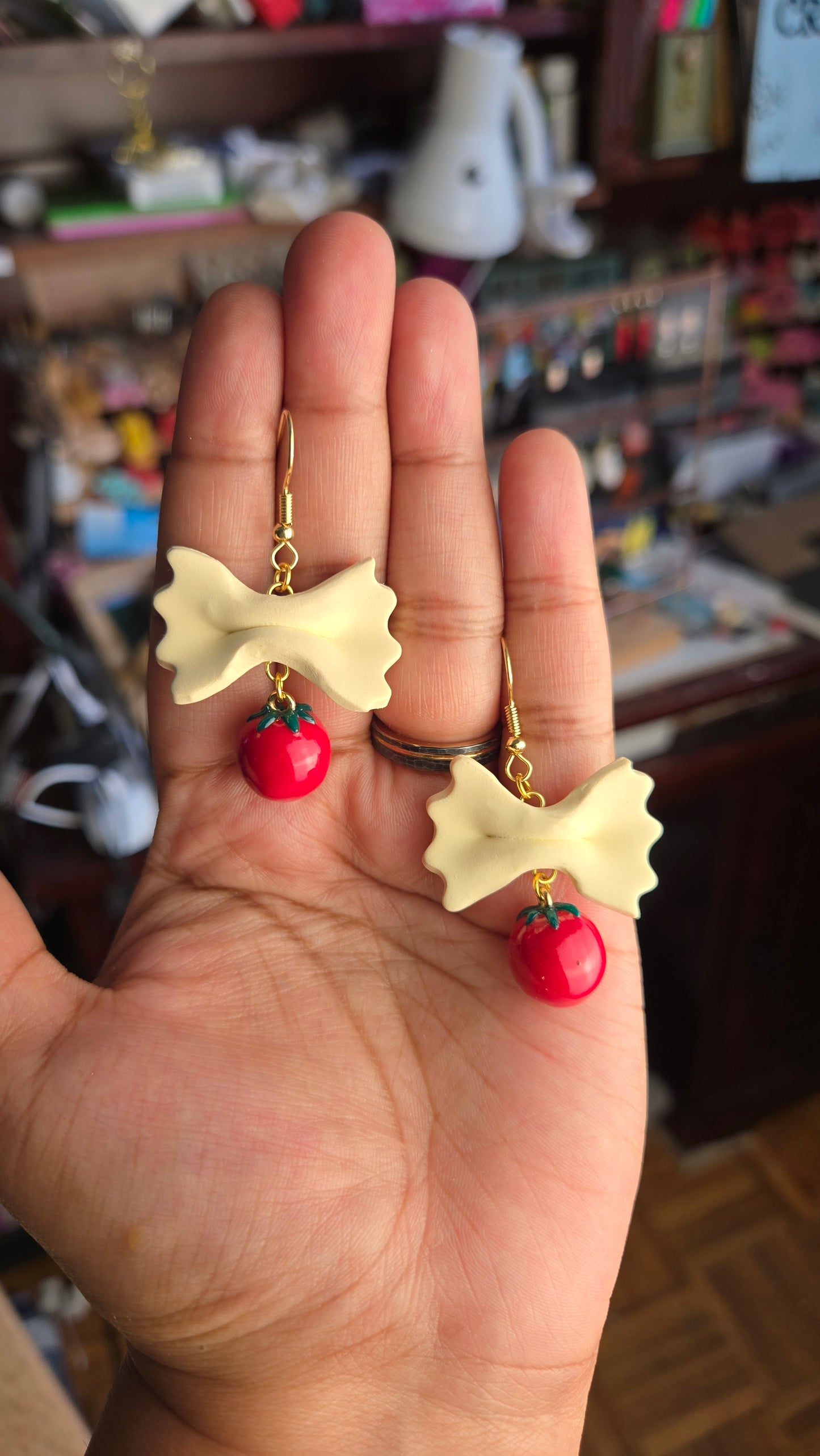 Farfalle Tomato Earrings, handsculpted