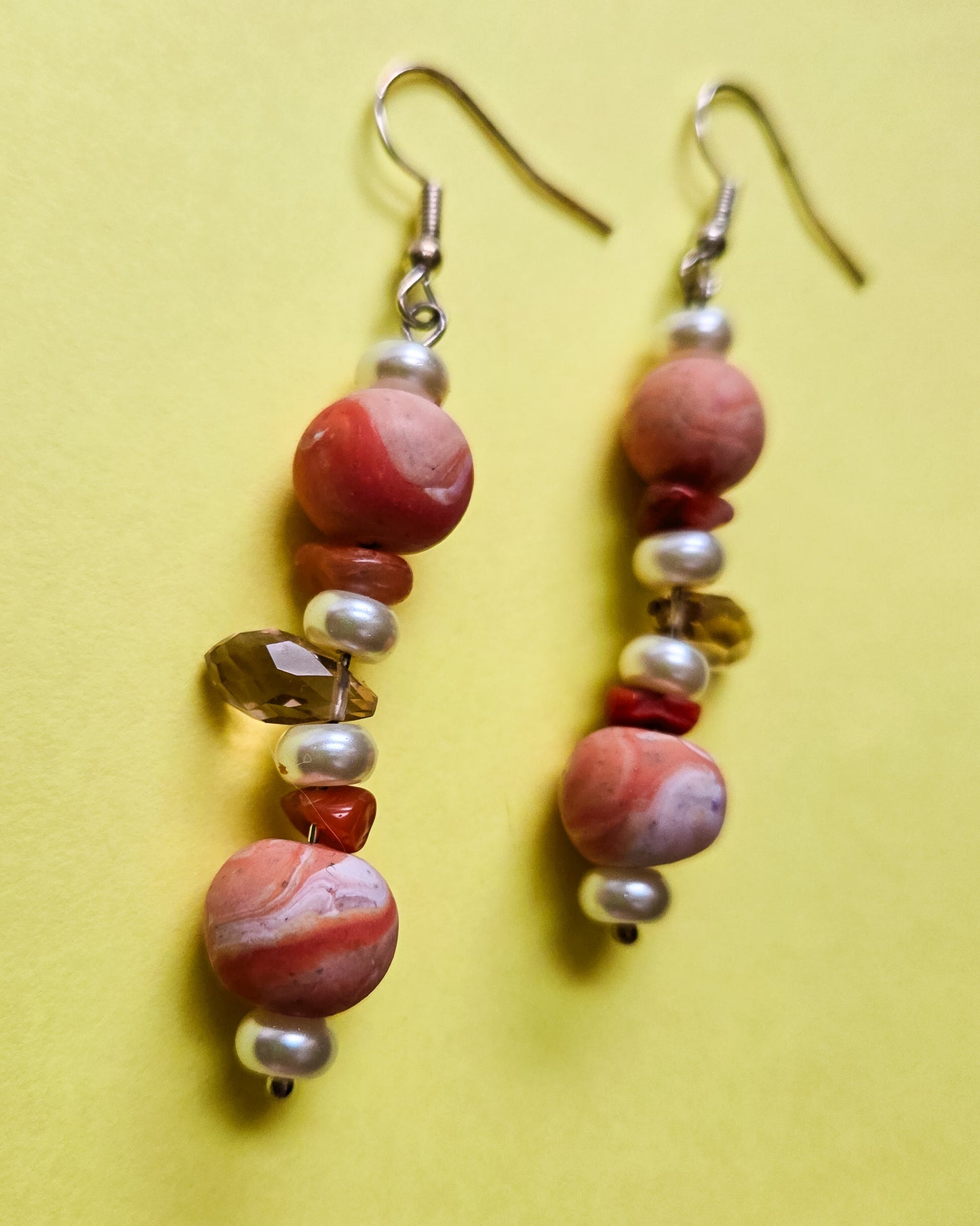 Handsculpted Beaded earrings, 2 inches length
