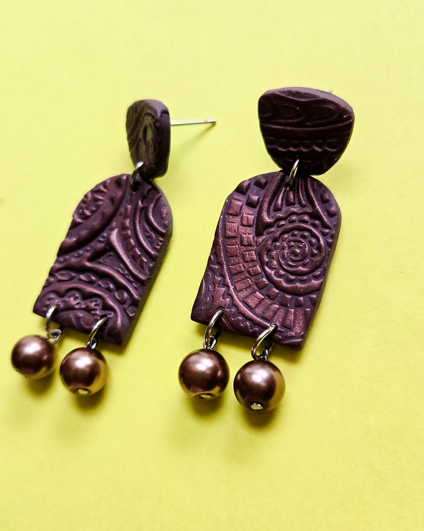 Chocolate Espresso Earrings, paisley texture