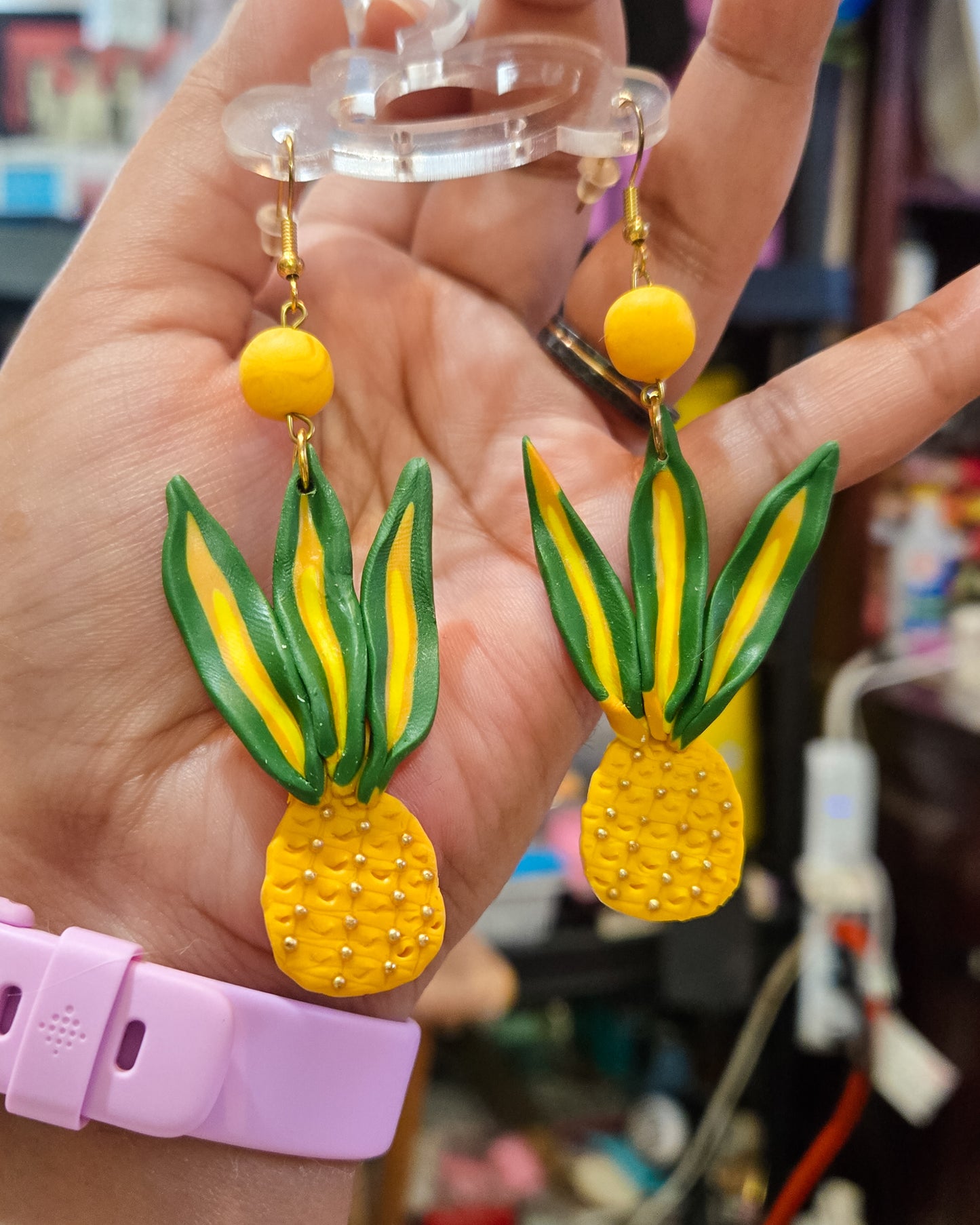 Handsculpted Beaded Pineapple Earrings