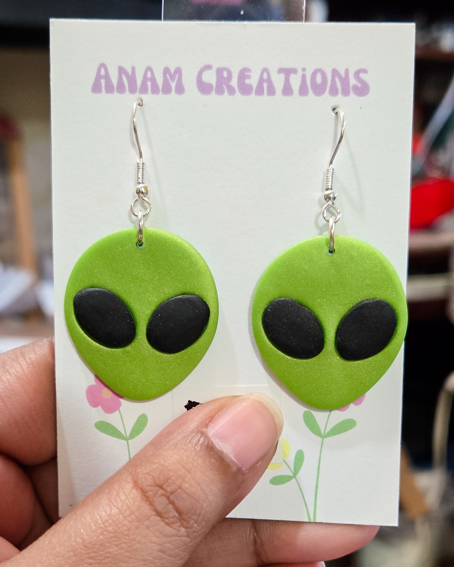 Green Alien Head Earrings