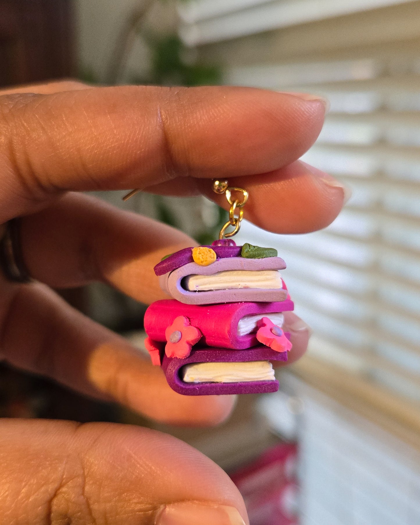 Handsculpted Floral Bookstack earrings with beads