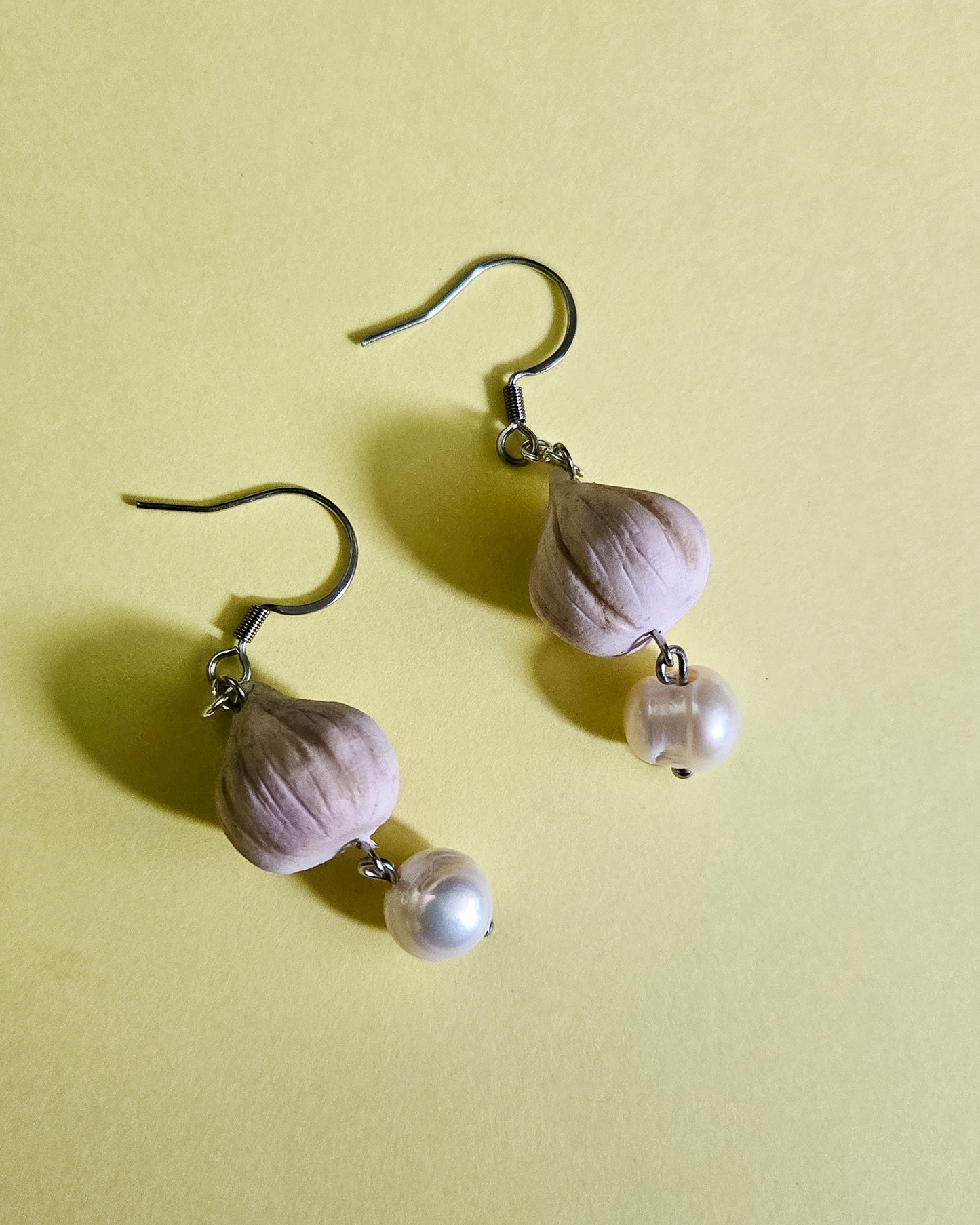 Garlic Pearl Earrings, handsculpted, freshwater potato pearl