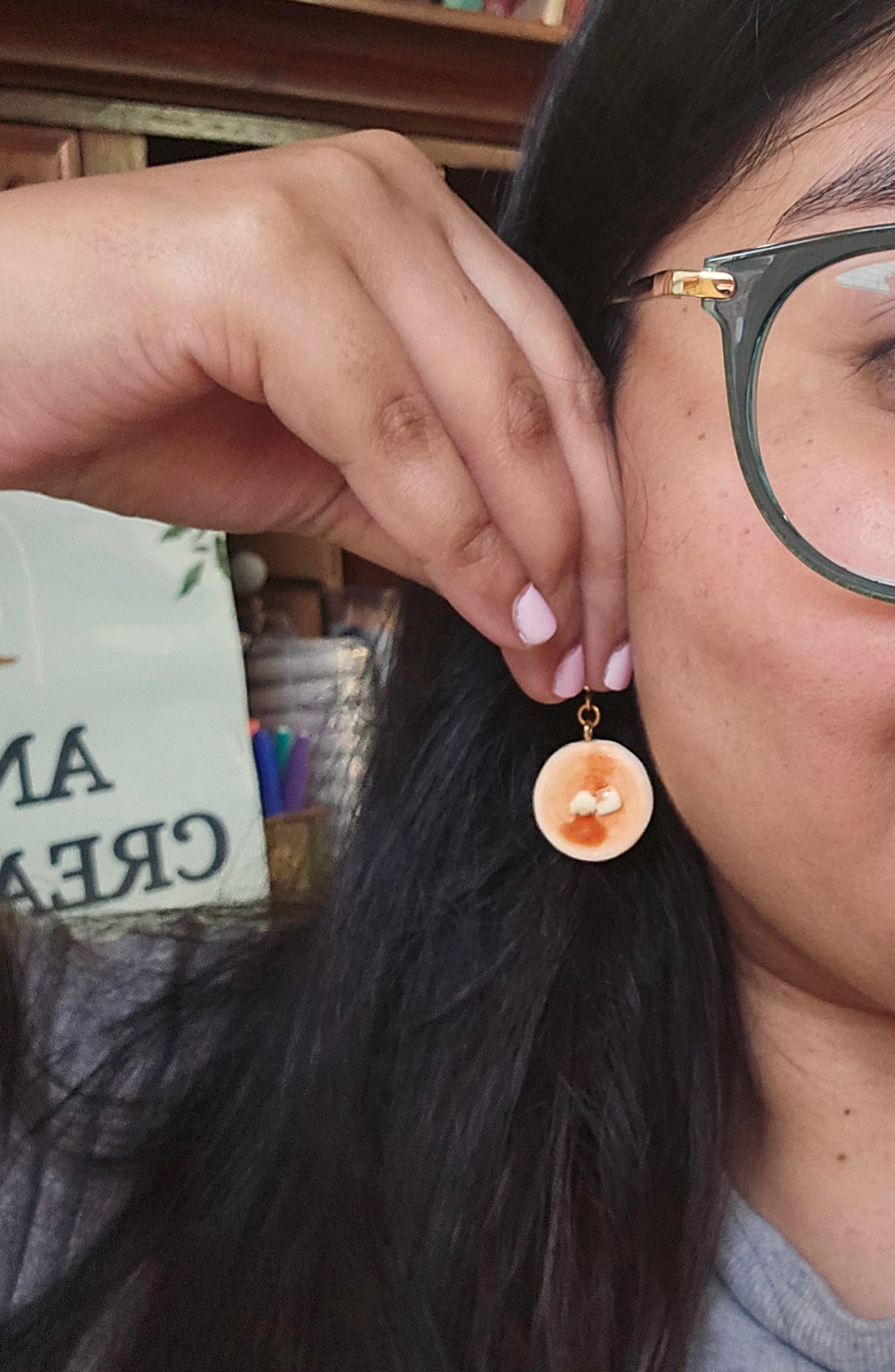 Handsculpted Pancake earrings, f*ck your fascist pancakes, made in canada
