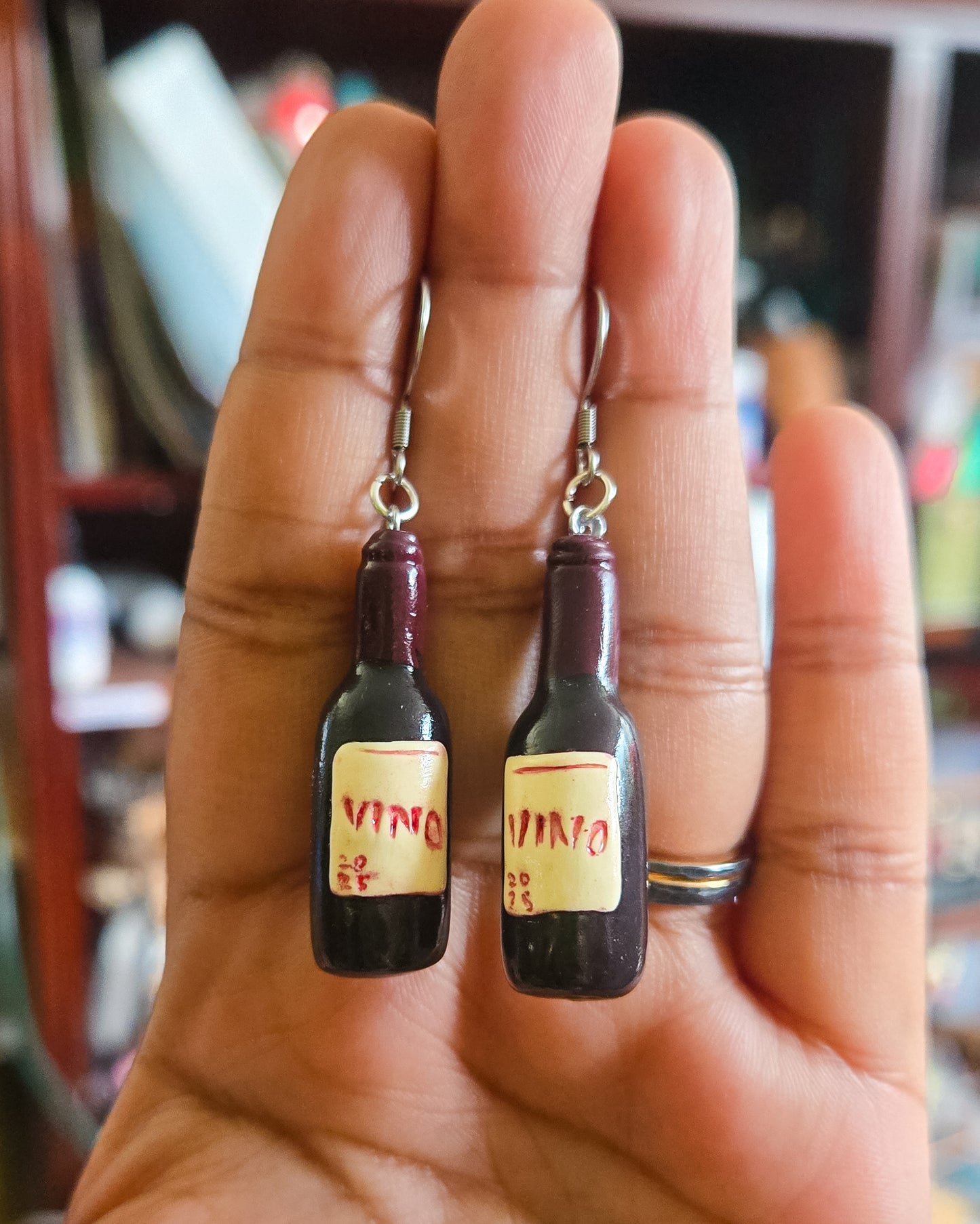 Red Wine Bottle Earrings, handsculpted vino