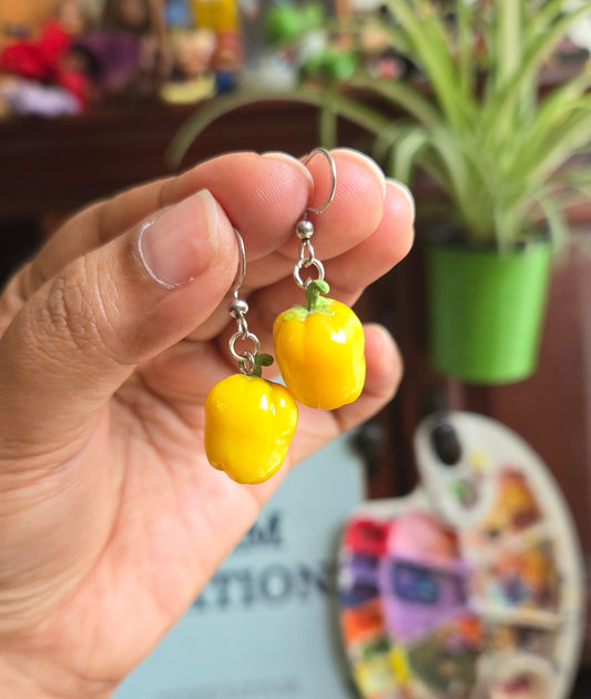 Yellow Bell Pepper Earrings, handsculpted