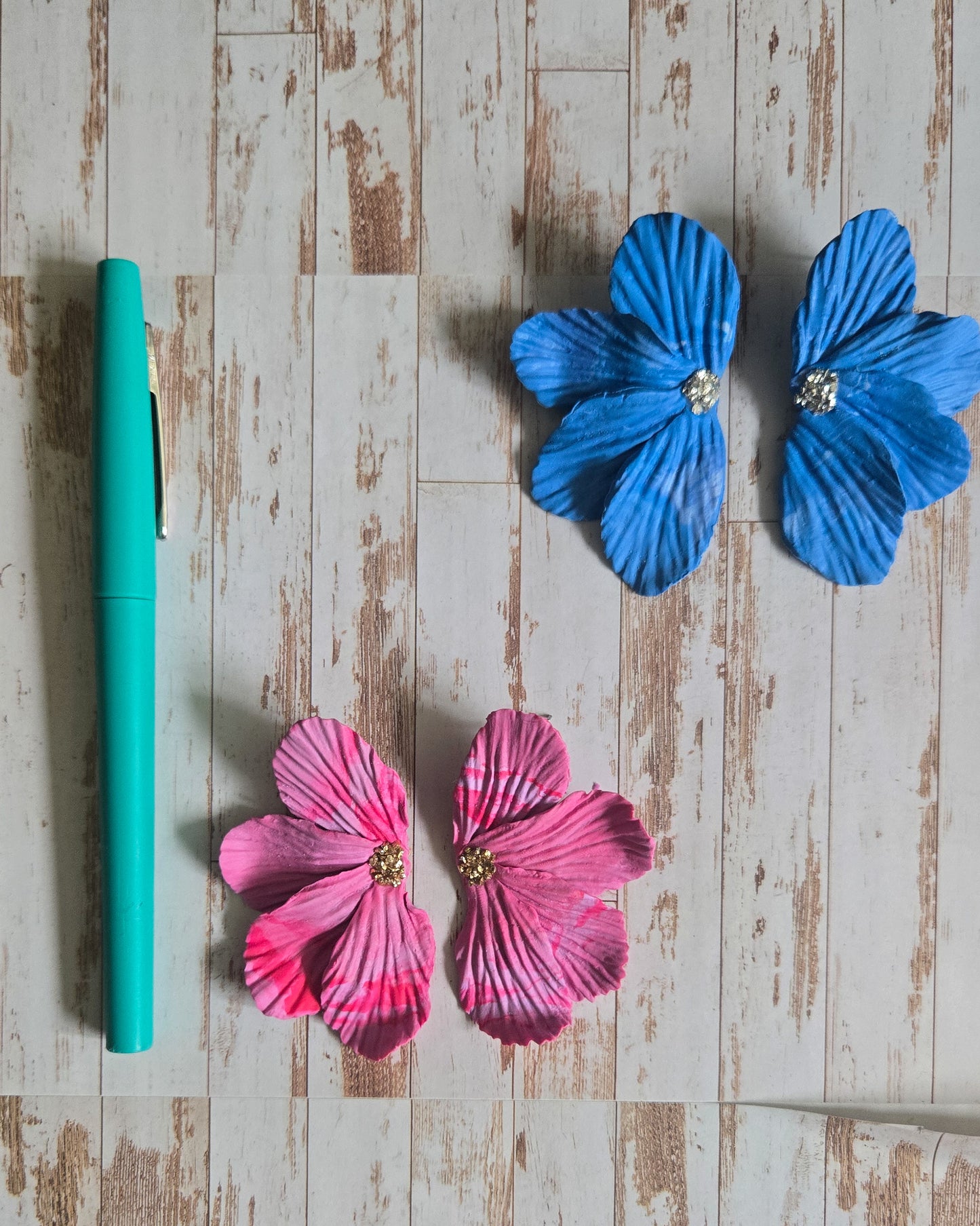 Handsculpted Flower Petal Studs with geode centre