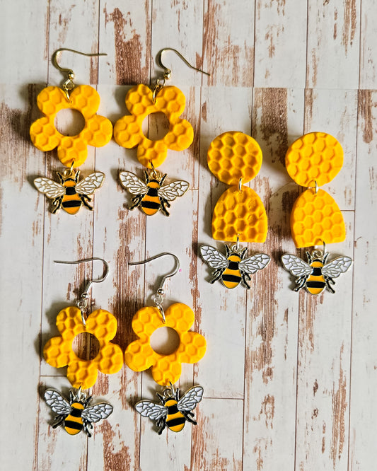 Honeycomb Bee Earrings