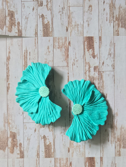 Blue Paradise Flower Studs, handsculpted petals