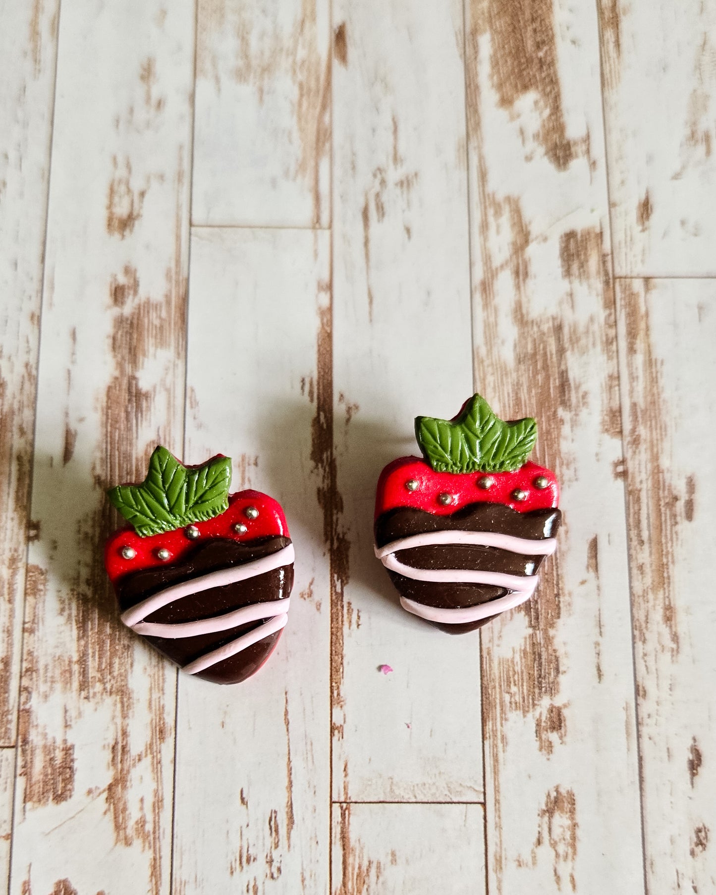 Strawberry Stud Earrings, chocolate covered strawberries, gold bead strawberries