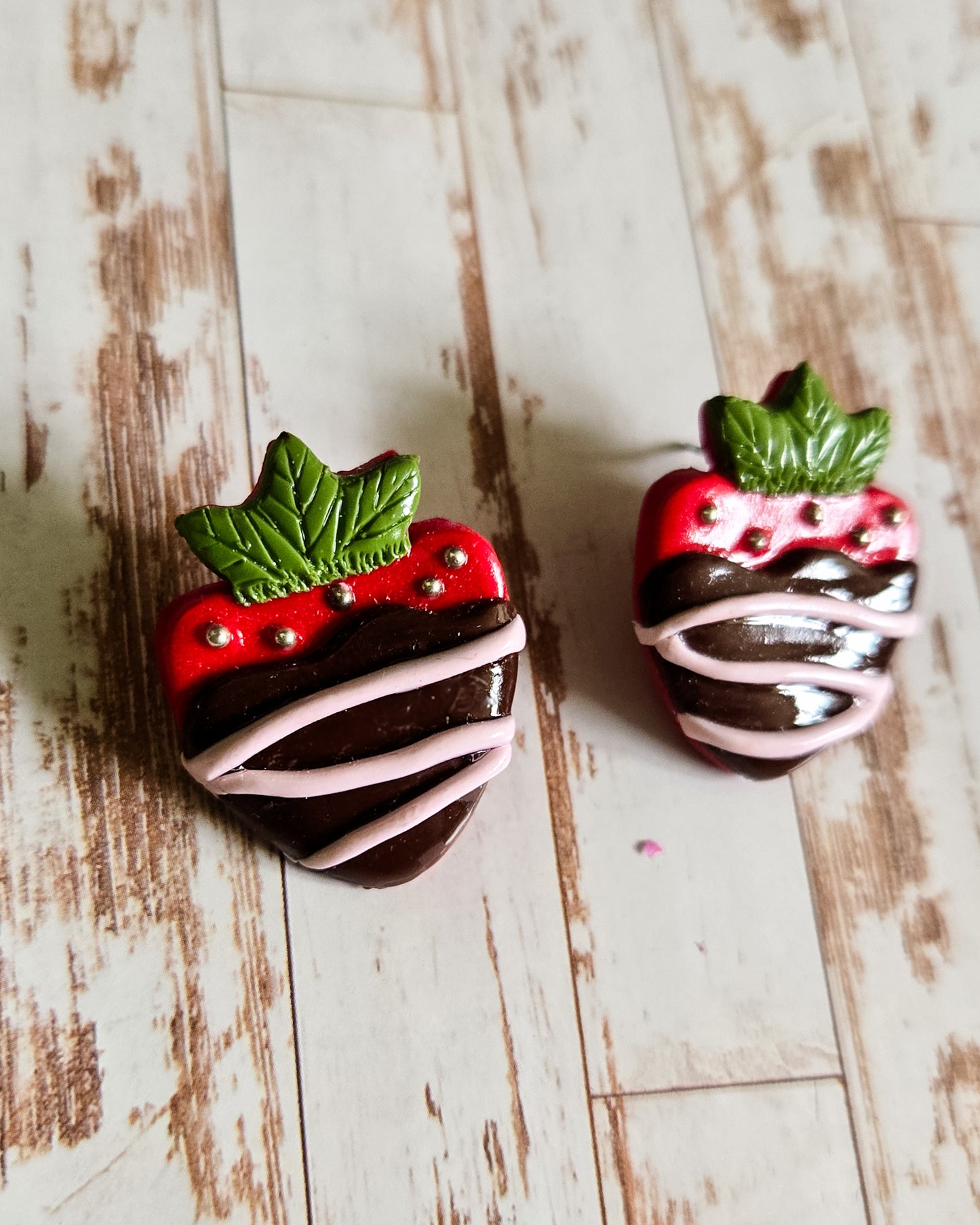 Strawberry Stud Earrings, chocolate covered strawberries, gold bead strawberries