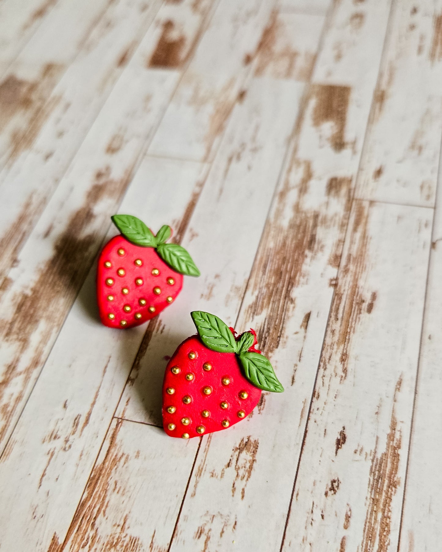 Strawberry Stud Earrings, chocolate covered strawberries, gold bead strawberries