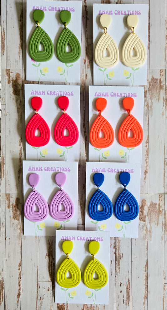 Boho Swirl Earrings, bold colours, classic teardrop shape