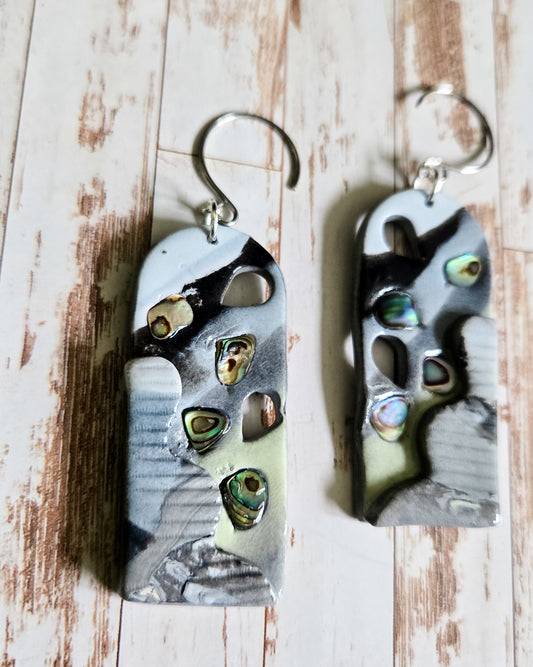 Abalone Shell Intergalactic Earrings, sustainable baddie, repurposing scrap clay