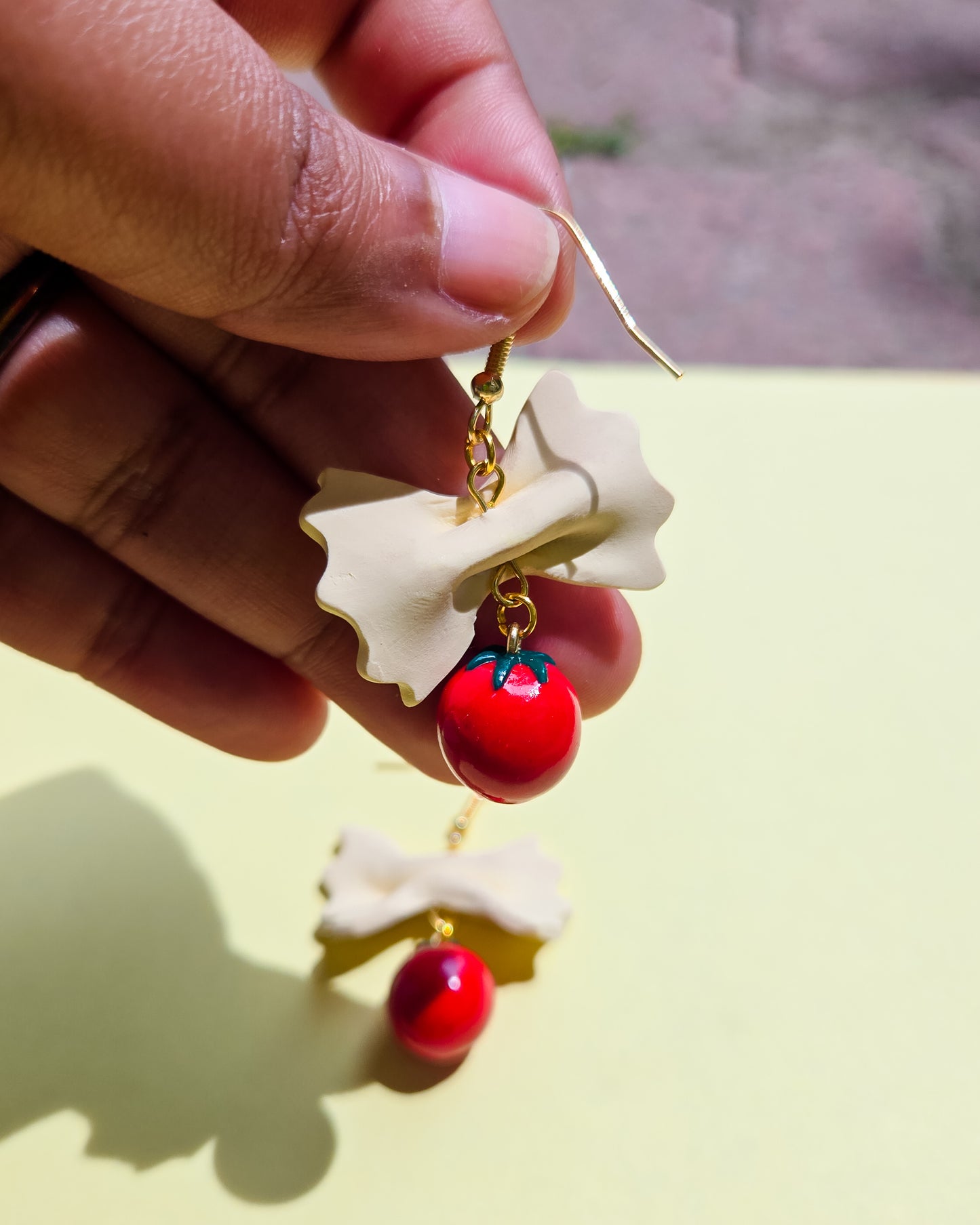 Farfalle Tomato Earrings, handsculpted