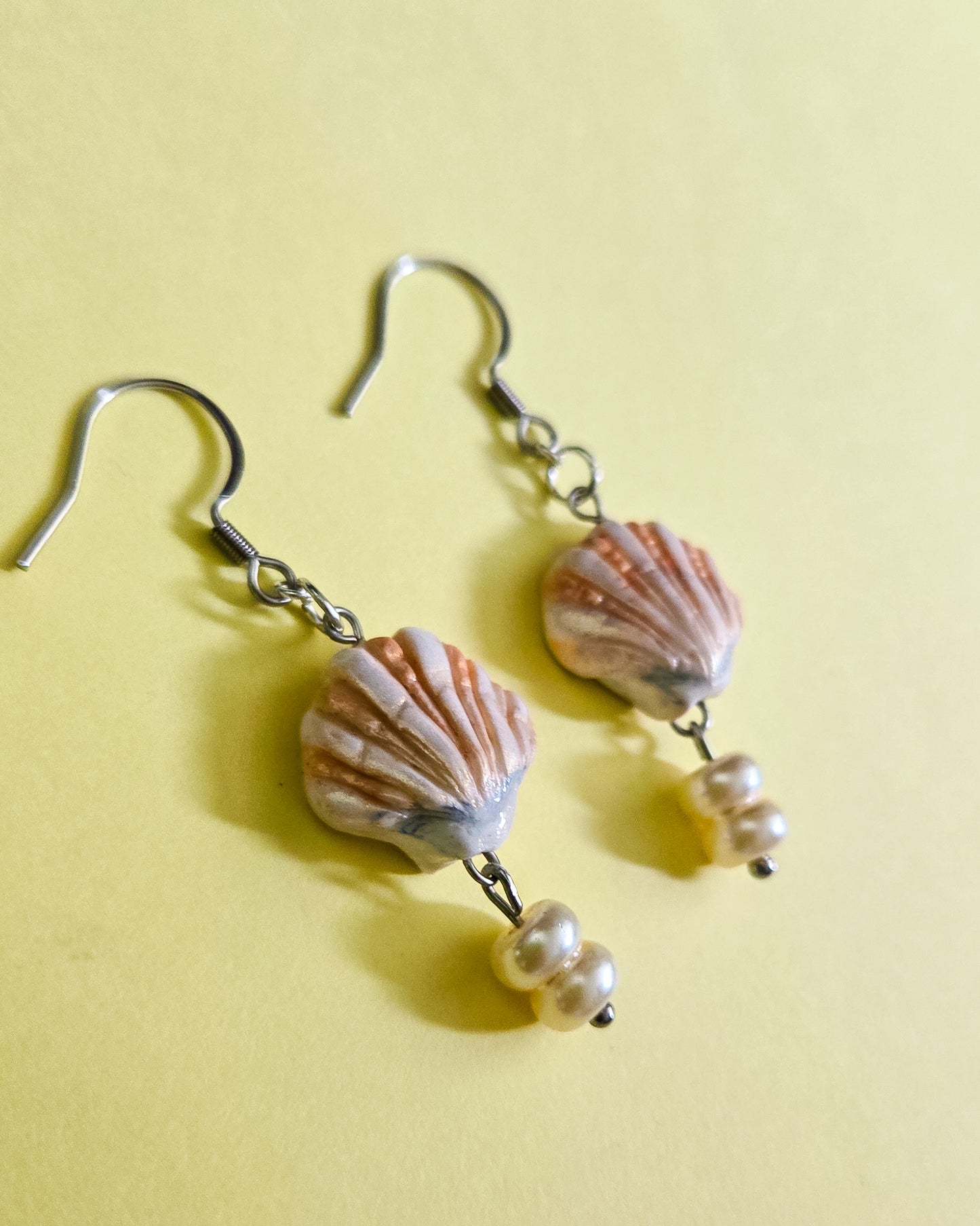 Seashell Pearl Earrings, handsculpted