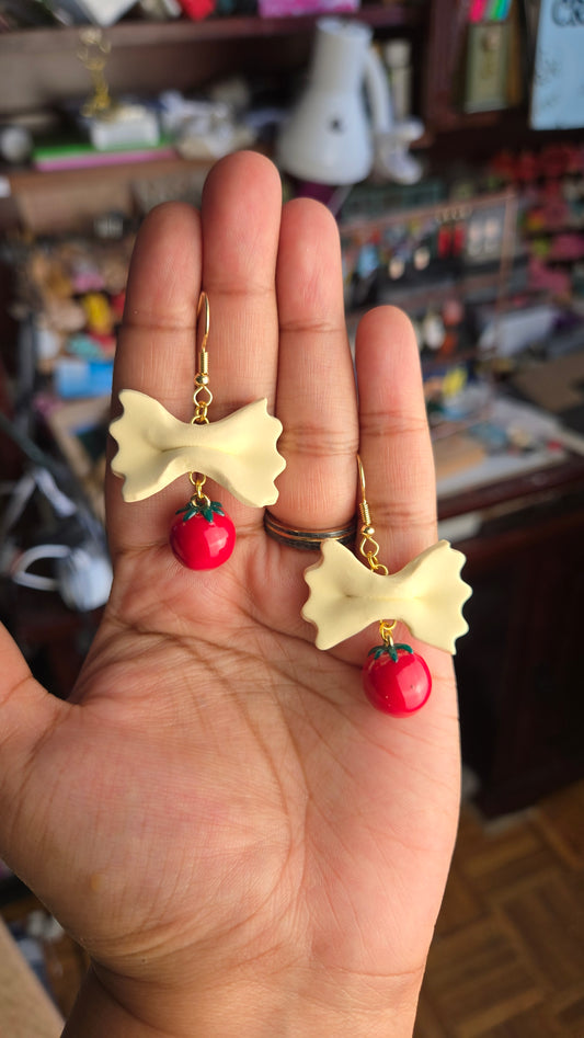 Farfalle Tomato Earrings, handsculpted