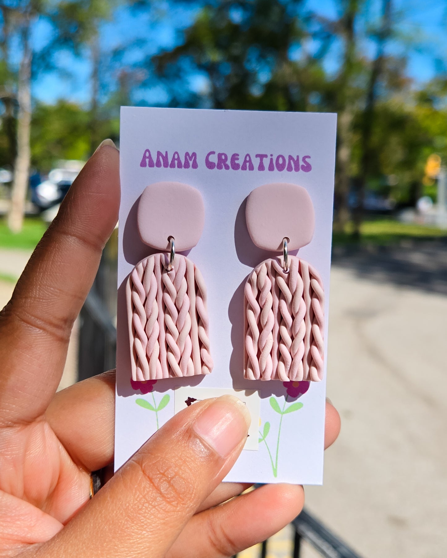 Baby Pink Knit Earrings, THREE DIFFERENT PAIRS AVAILABLE