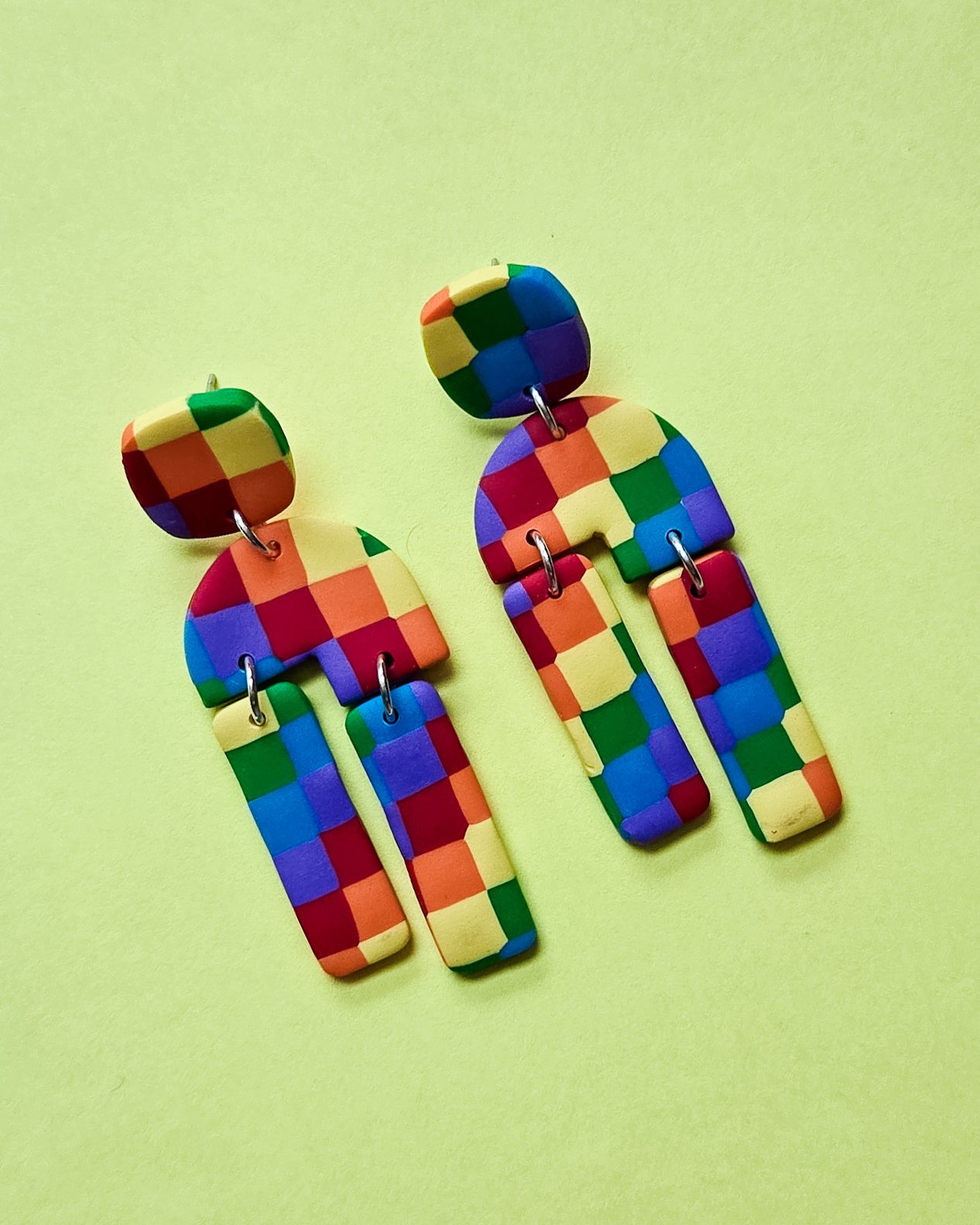 Rainbow Checkerboard Earrings, THREE different pairs available
