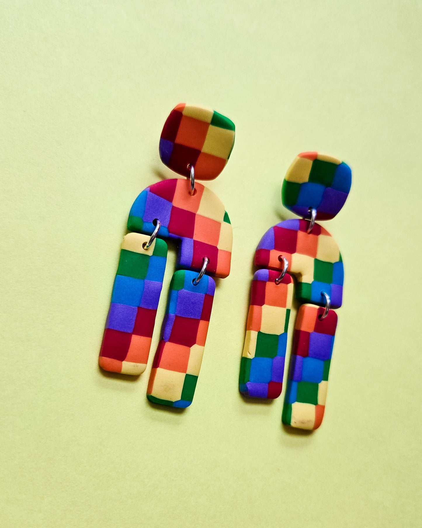 Rainbow Checkerboard Earrings, THREE different pairs available