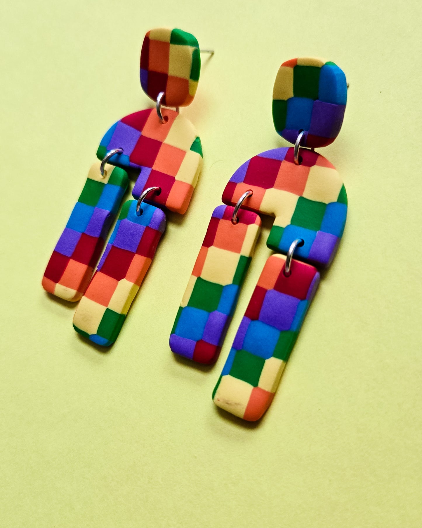 Rainbow Checkerboard Earrings, THREE different pairs available