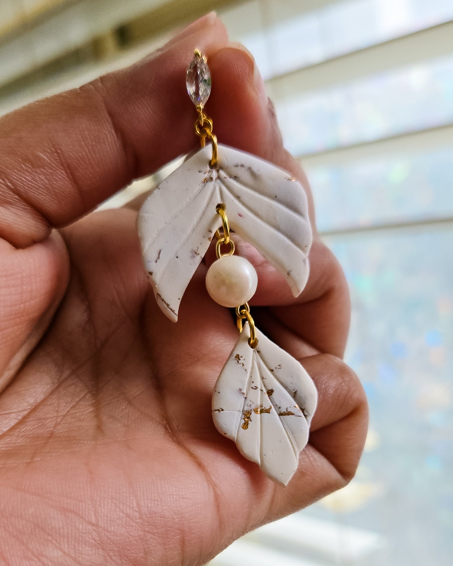 Elegant Freshwater Pearl Earrings with cubic zirconia gold plated studs