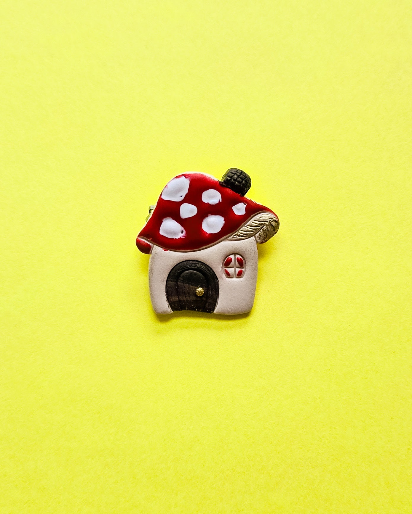 Handsculpted Mushroom House brooch/pin