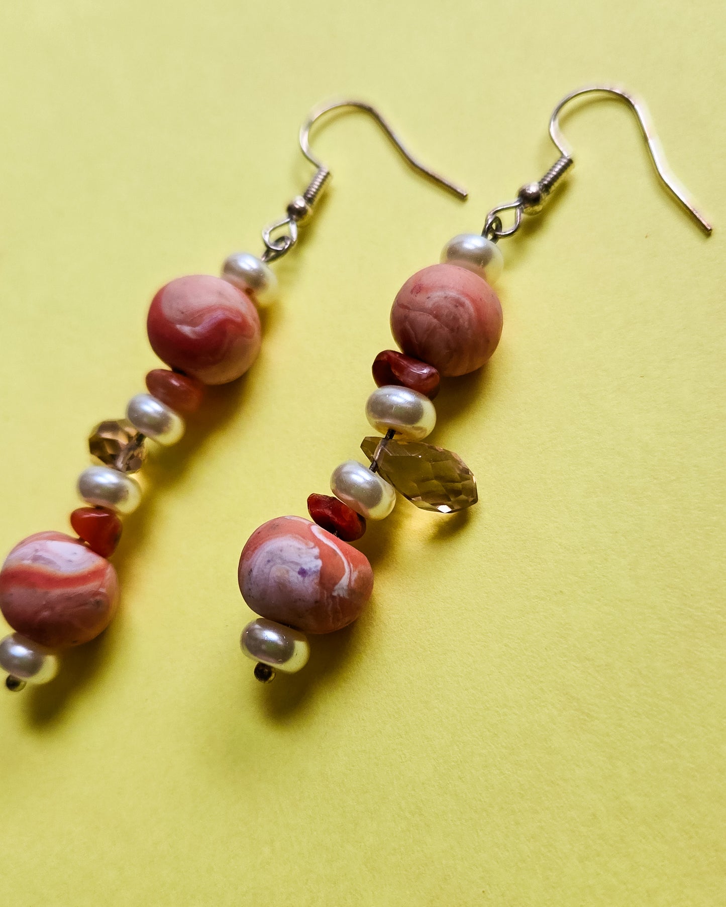 Handsculpted Beaded earrings, 2 inches length
