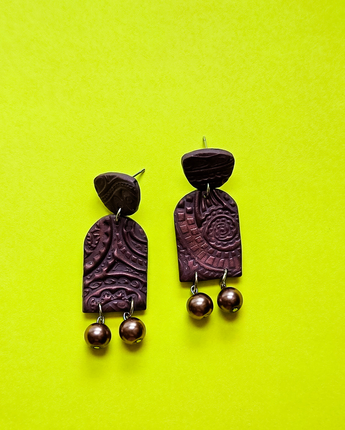 Chocolate Espresso Earrings, paisley texture