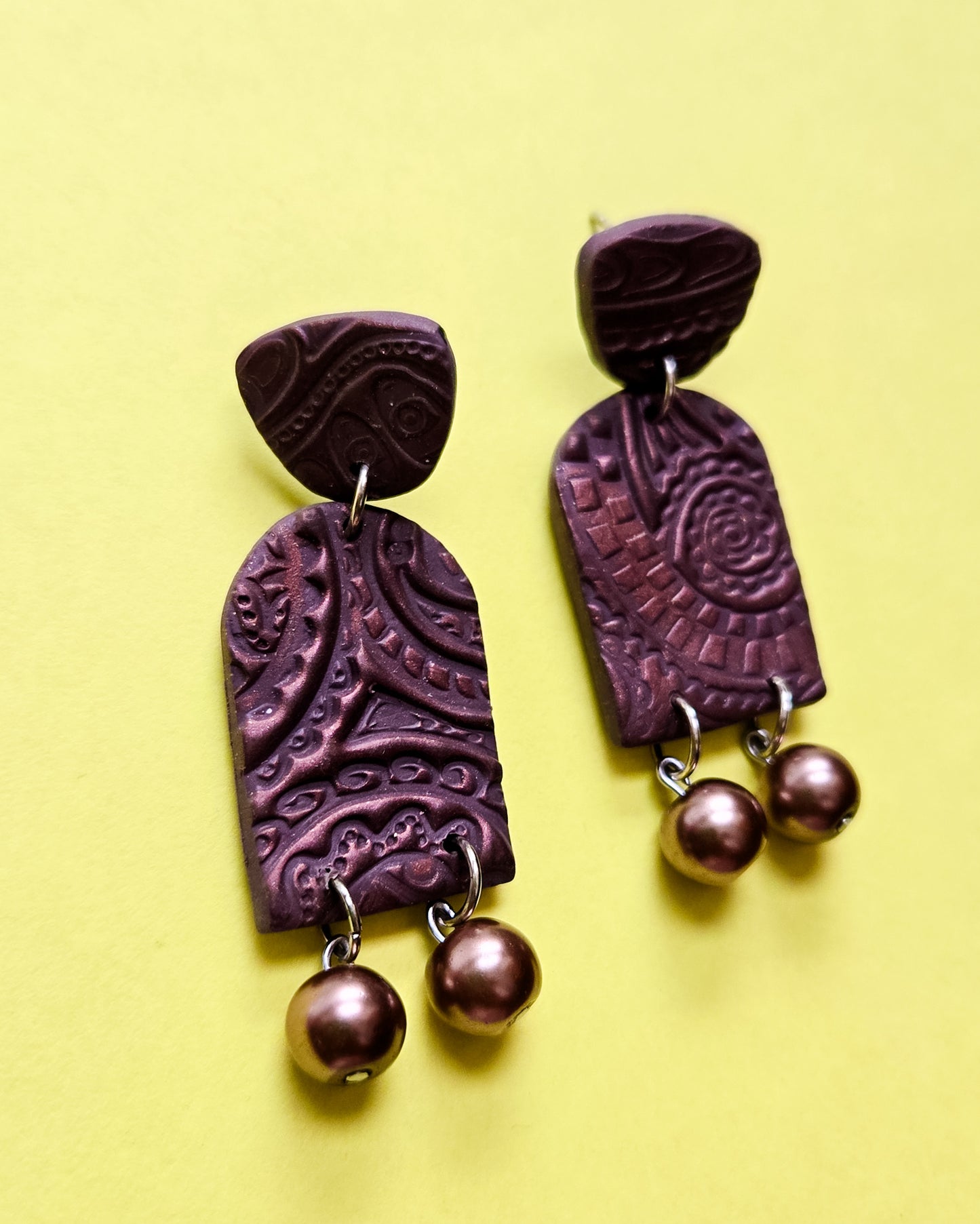 Chocolate Espresso Earrings, paisley texture